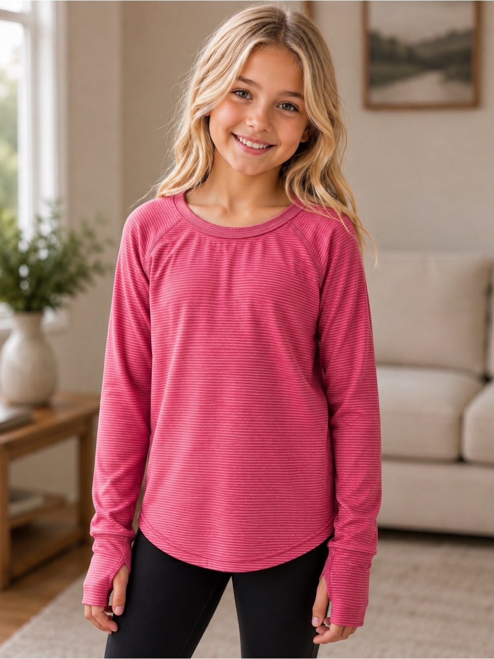 Zella Girls Pink Long Sleeve Performance Top Size Medium (10/12)